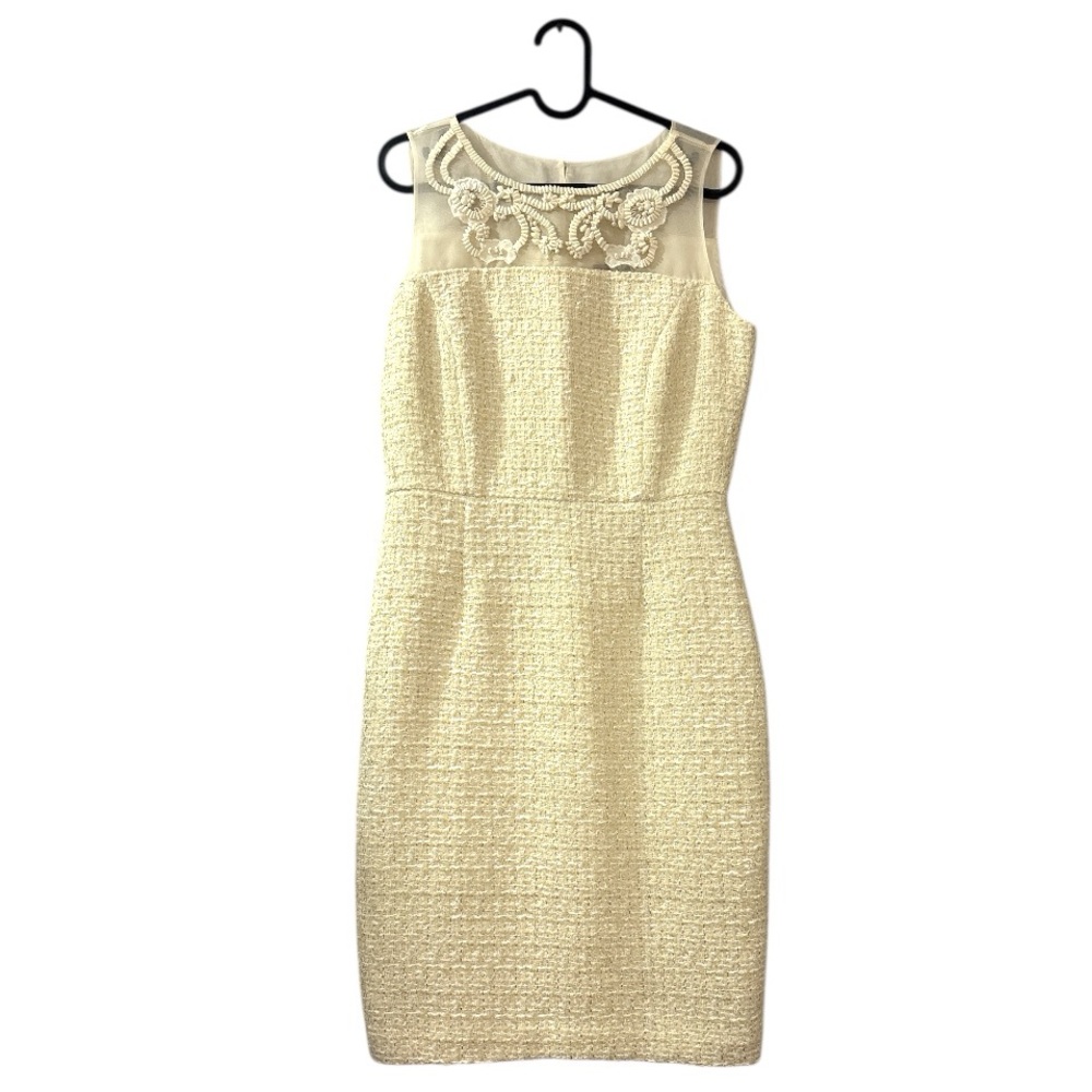 Brooks Brothers Tweed Embellished Dress Ivory 4 Old Money Plazacore Wedding